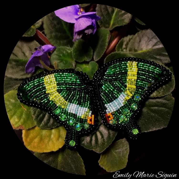 'Emerald Swallowtail' - Beaded Butterfly Earrings