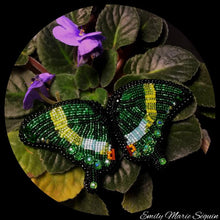 Load image into Gallery viewer, &#39;Emerald Swallowtail&#39; - Beaded Butterfly Earrings
